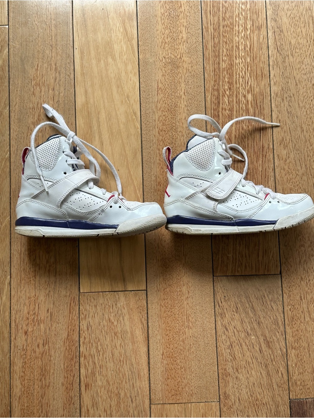 Jordan Kids White High-Top Sneakers with Blue Accents Size 11.5C toddler kids